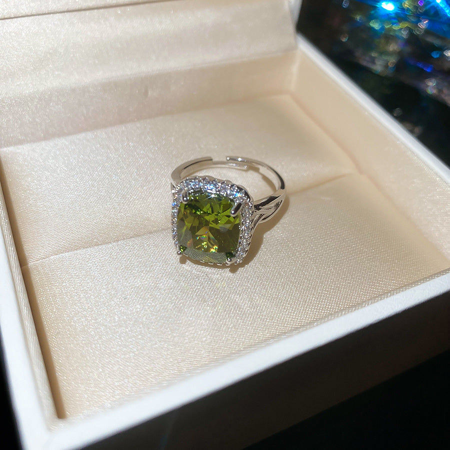 A廠【WR356】超閃鋯石幾何方形開口戒指時尚簡約百搭氣質食指戒輕奢高級感手飾 25.08-2