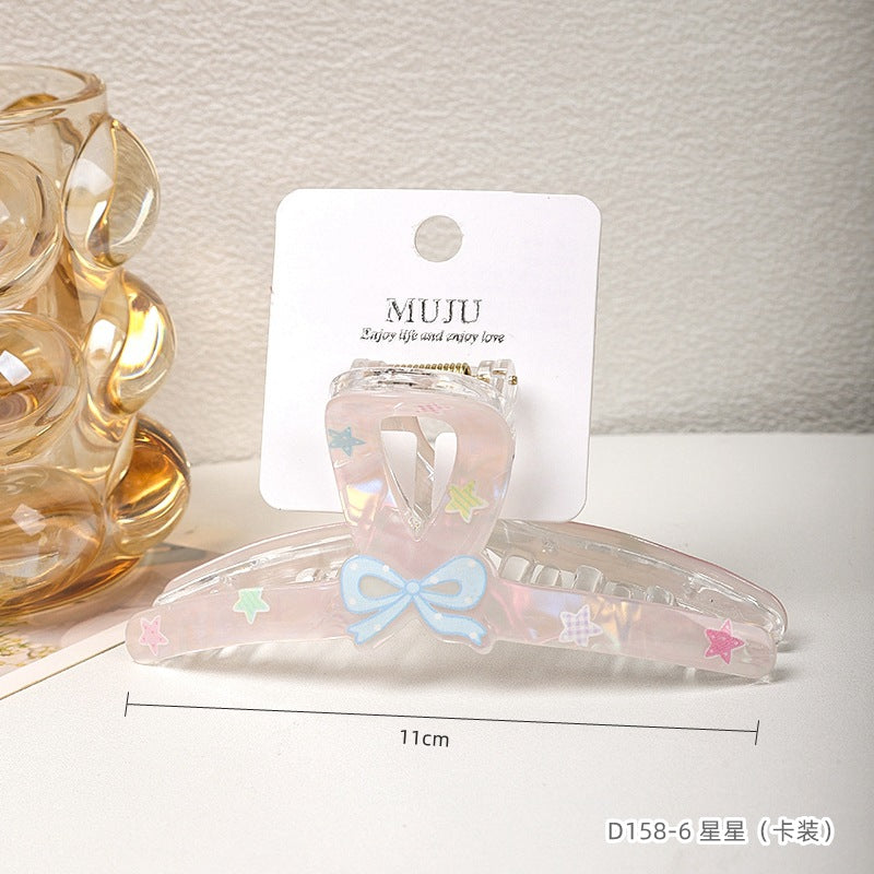 D廠【D158】卡裝蝴蝶結髮夾甜美少女抓夾大號學生兒童髮飾壓克力後腦勺鯊魚夾 25.07-4「D廠-單筆結帳需滿,NT$600出貨(不含運費)」