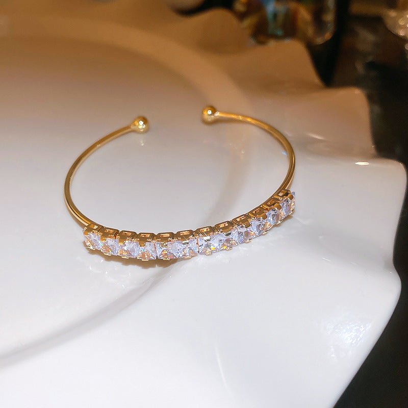 A廠【HB3244】跨境方形鋯石開口手鐲氣質時尚百搭手鐲小眾輕奢高級感手飾 24.11-2