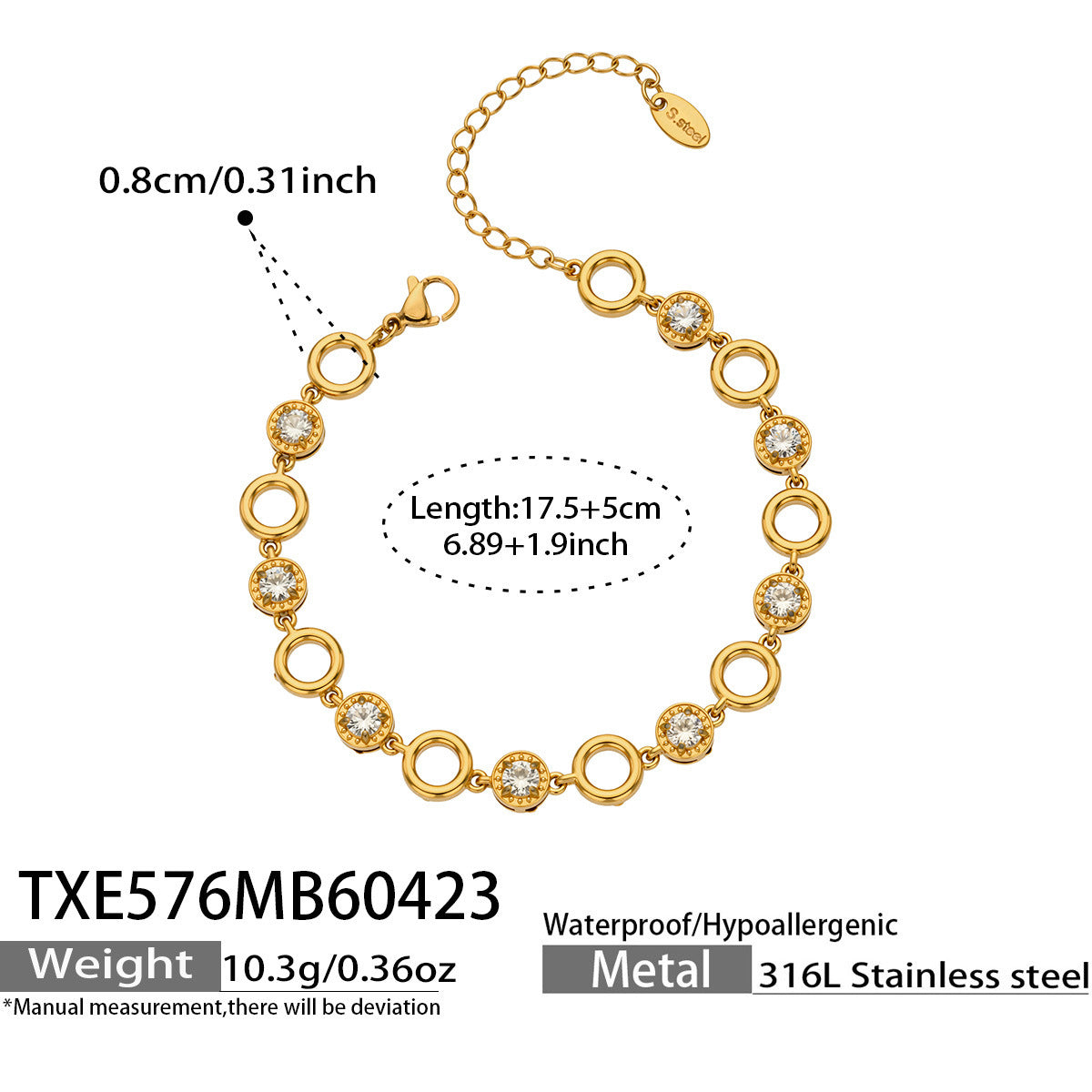 B廠【TXP576】歐美風超質感鋯石手工爪鑽鏈項鍊手鍊手鍊套組不銹鋼鍍18k金時尚飾品
26.04-5