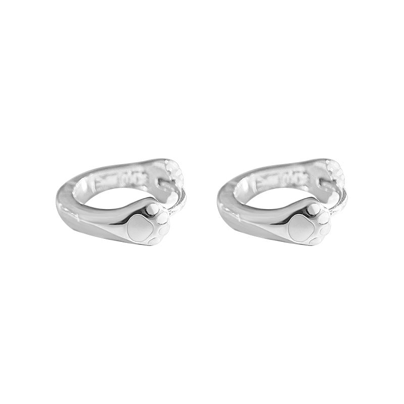 E廠【YC9367E】S999足銀可愛貓爪子耳扣女甜美少女心學生防過敏耳圈耳飾 24.03-4