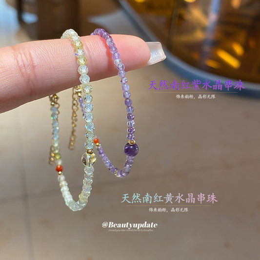 A廠【HB3607】天然南紅黃水晶串珠手鍊輕奢古風小清新手串新中式高級感手飾 25.03-4