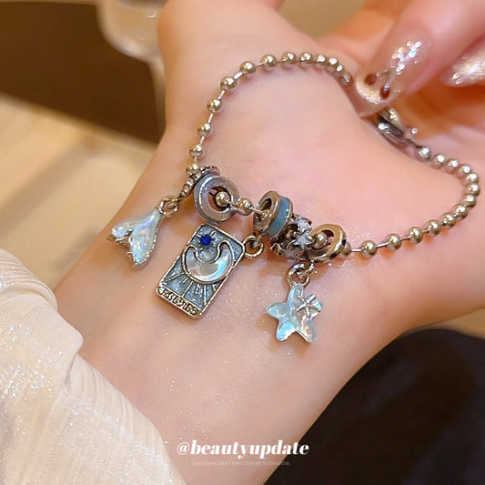 A廠【HB4572】滴油樹脂魚尾星星方形月亮吊墜手鍊海邊度假風手環輕奢高級感手飾
 25.09-3