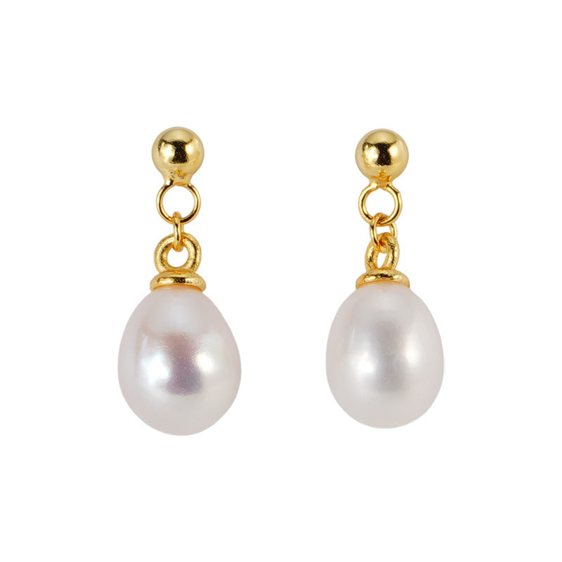 F廠【DQ10426E】S925純銀法式復古天然淡水珍珠耳環女時尚小眾水滴形耳環耳飾 25.03-3