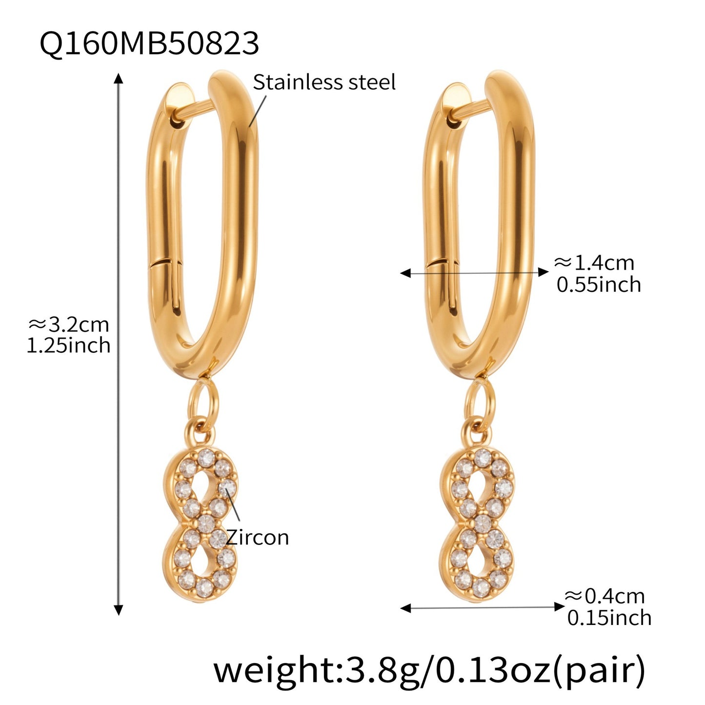 B廠【Q150】ins小眾設計感愛心鋯石吊墜耳環不鏽鋼鍍18k真金耳環不掉色 25.08-5