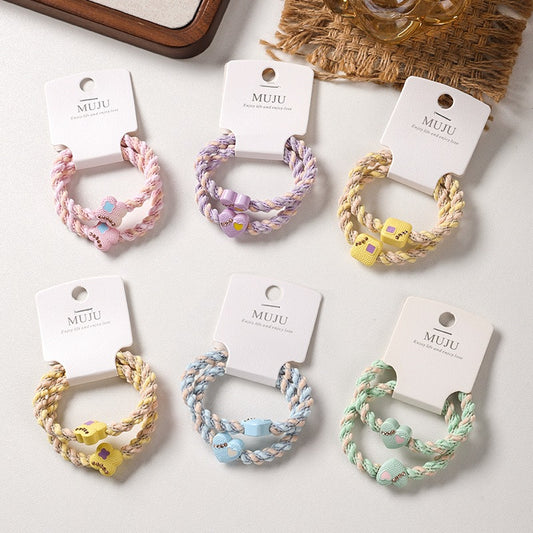 D廠【B340】2條卡裝髮繩高彈性編織頭繩少女小清新髮飾鑲鑽高馬尾皮筋 25.08-3