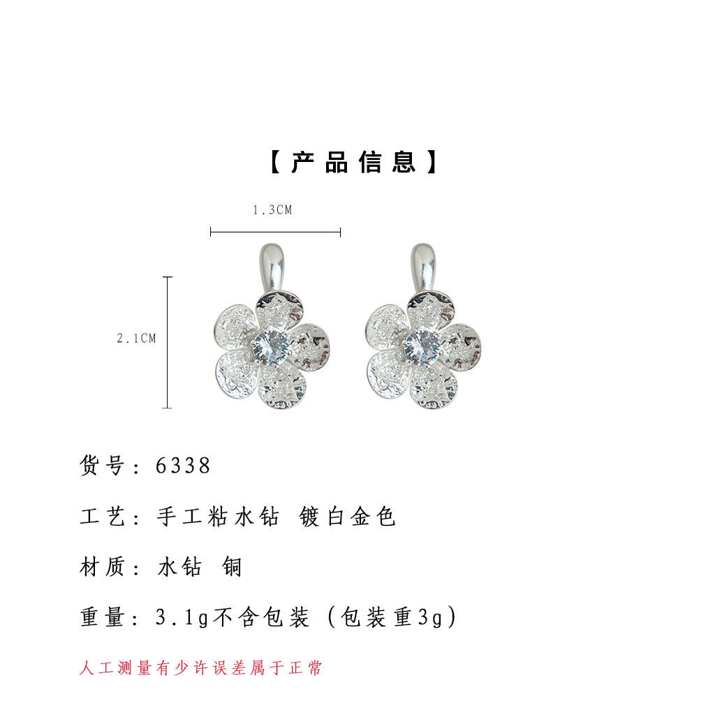 C廠【6338】清冷感微鑲鋯石925銀針時尚簡約花朵耳飾女 通勤百搭新款爆款耳環 25.06-4