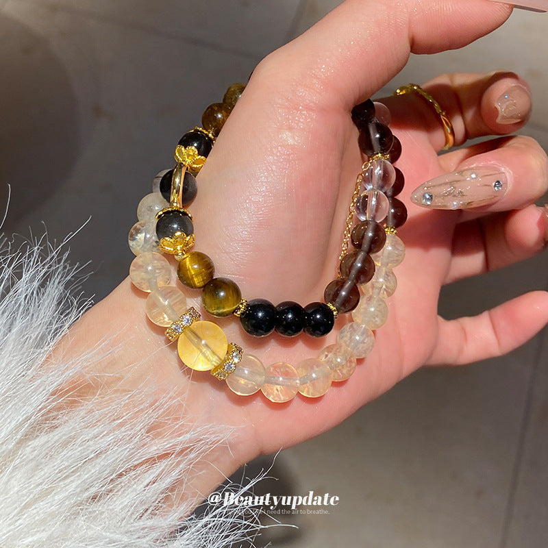 A廠【HB3457】全新中式虎眼發晶鋯石串珠雙層手鍊輕奢高級感水晶手串氣質百搭手飾 25.01-4