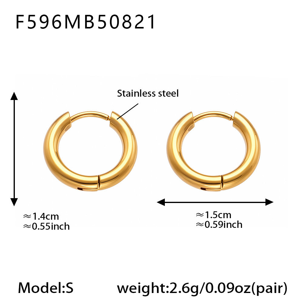 B廠【F596】ins小眾設計感不銹鋼幾何素圈耳環百搭時尚耳環鍍18k金 25.08-5