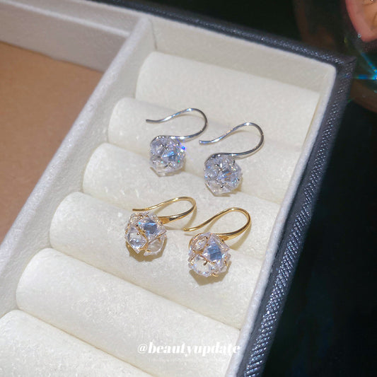 A廠【HE27374】法式鋯石切面圓形吊墜耳環優雅耳鉤耳環百搭小眾耳飾輕奢高級感女 25.06-4