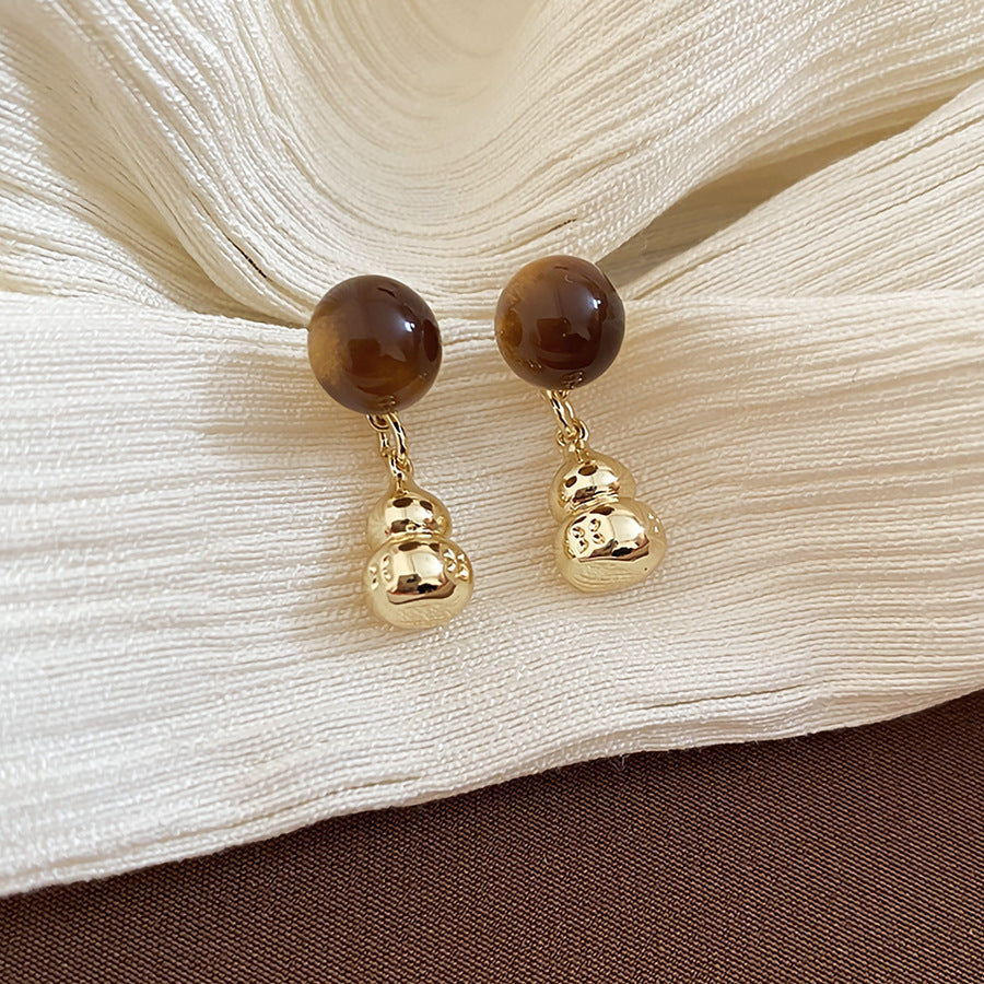 A廠【HE28926】925銀針復古虎眼石圓形葫蘆吊墜耳環美拉德風耳環耳環輕奢高級感耳飾
 25.10-3