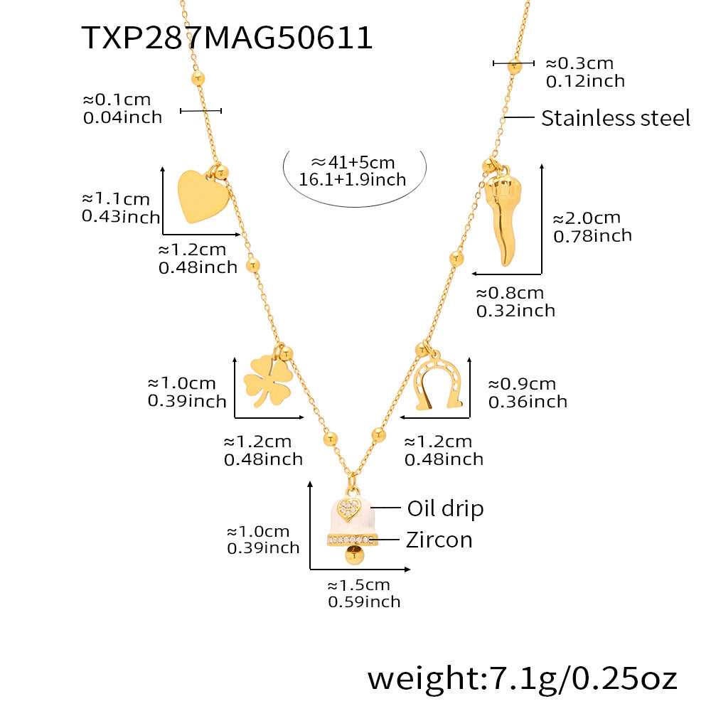 B廠【TXP287】法式浪漫彩釉小鈴鐺愛心幸運草多配件吊墜項鍊手鍊腳鍊套裝 25.06-4
