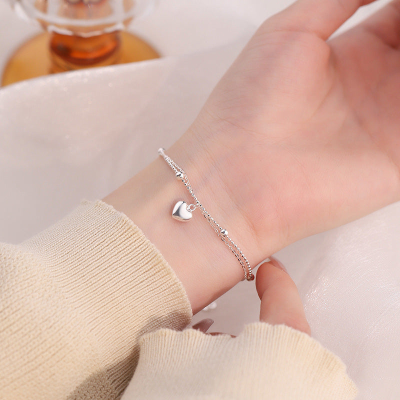 E廠【YC5129SL】S925純銀愛心雙層手鍊甜美氣質簡約百搭可愛清新韓系手飾 25.01-1