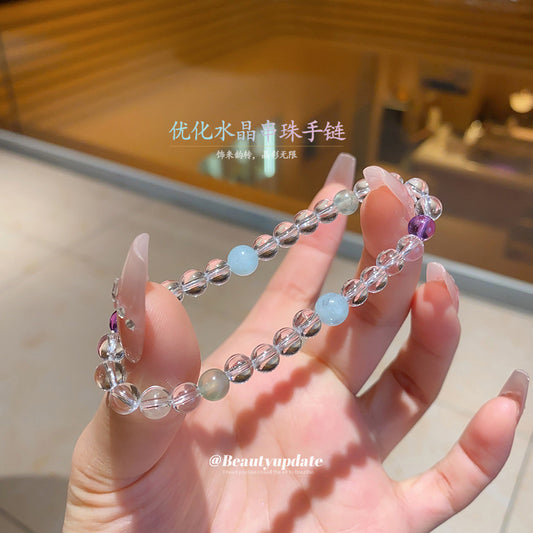 A廠【HB4042】夏日天然優化水晶串珠手鍊女小眾百搭水晶手串時尚高級感手飾手環 25.06-1