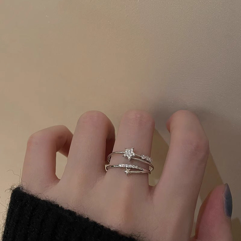 F廠【DQ8325R】ins輕奢小眾星星閃鋯戒指女小清新高級感疊戴五角星開口指環 25.02-4
