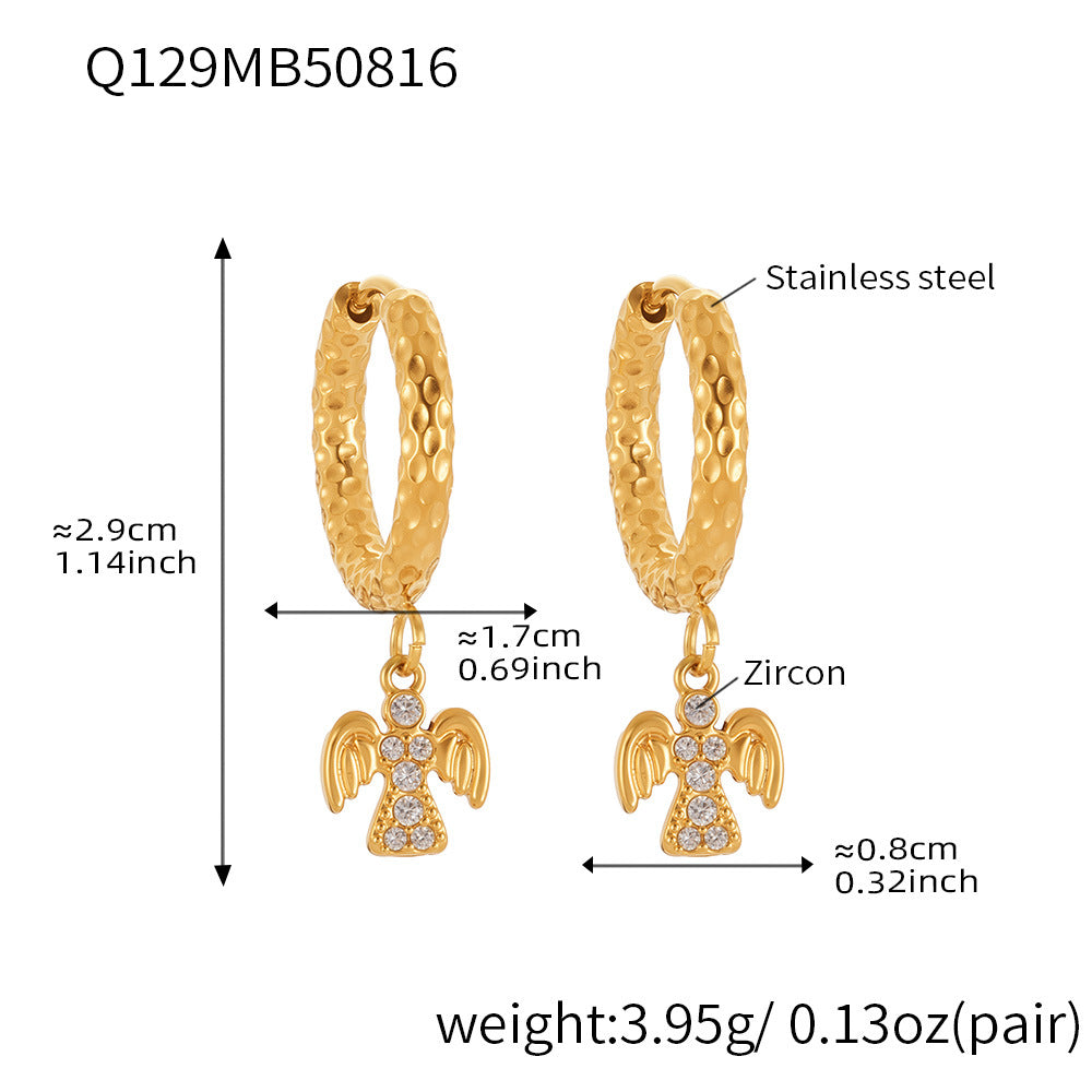 B廠【Q125】歐美飾品不鏽鋼扇形蝴蝶鑲鑽鋯石素圈耳環鍍18k真金不掉色 25.08-5