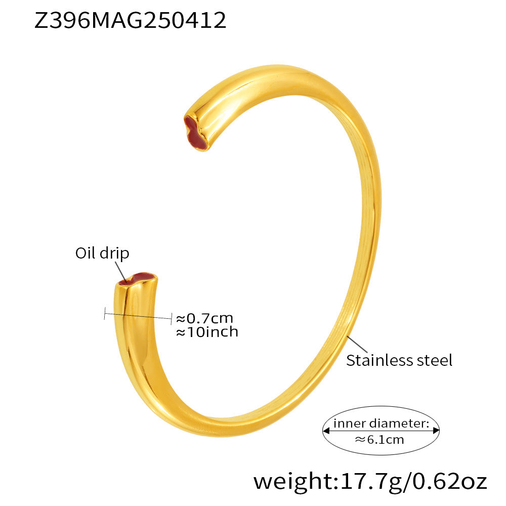 B廠【Z396】ins小眾設計感不鏽鋼紅色瑪法彩釉幾何開口手環PVD鍍18k金 25.04-3