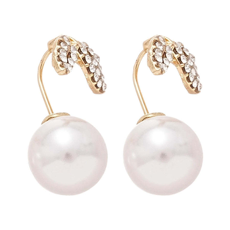 A廠【HE27526】超閃鑲鑽魚尾珍珠前後帶耳環時尚簡約優雅氣質耳環輕奢高級感耳飾 25.07-1