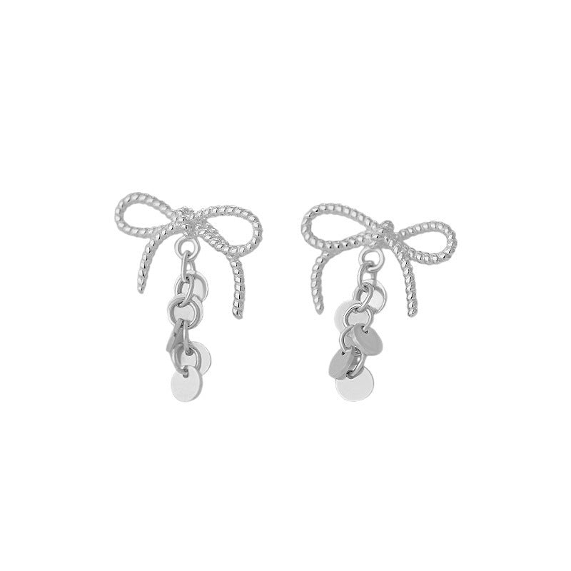 F廠【DQ11295E】S925純銀甜美精緻蝴蝶結耳環女輕奢簡約亮片流蘇日常耳環百搭 25.06-1