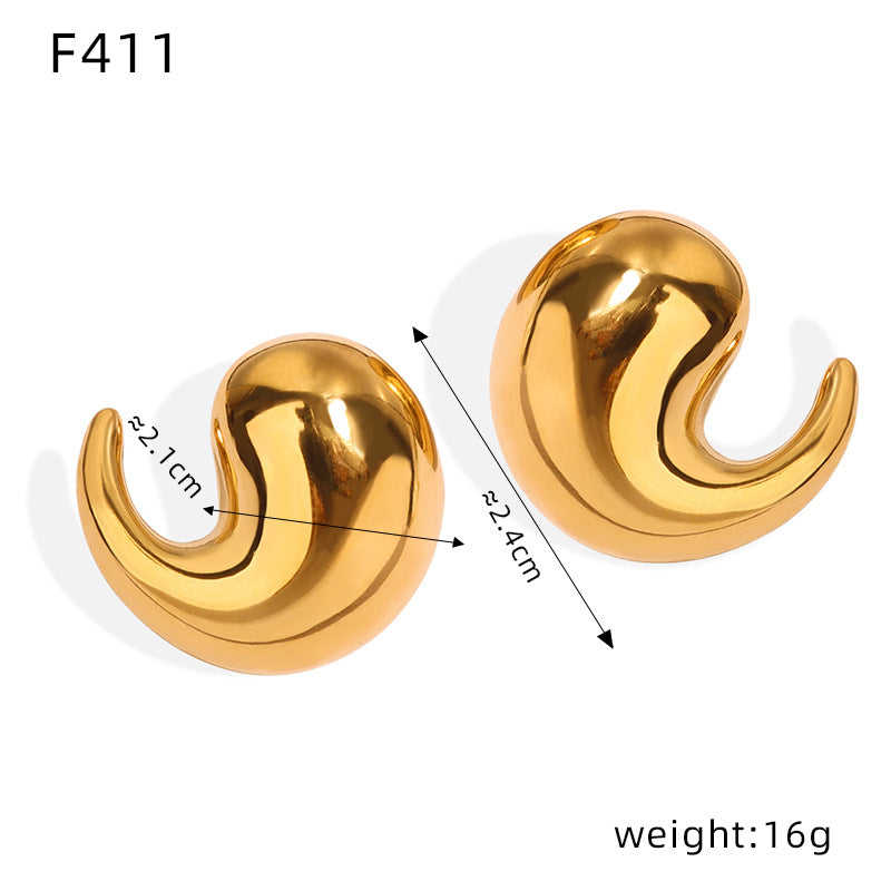 B廠【F411】高級設計感胖乎乎水滴耳環鍍18k金質感亮面耳扣時尚百搭幾何耳飾 24.01-2
