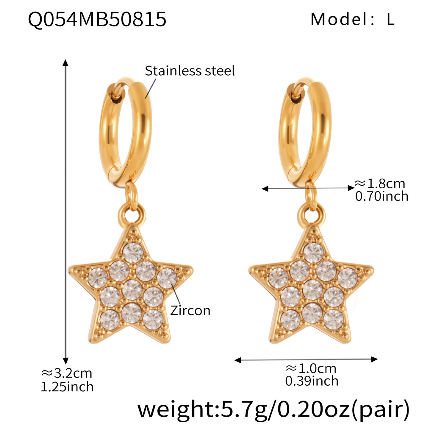 B廠【Q052】歐美飾品不鏽鋼五角星滿鑽鋯石耳環鍍18k真金氣質時尚耳飾 25.08-5