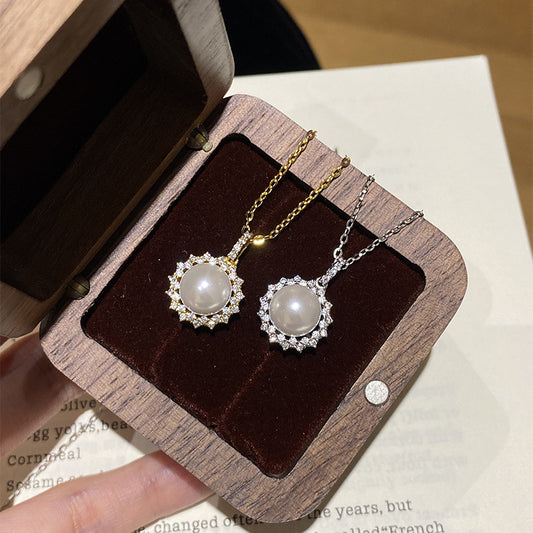 F廠【DQ0028N】S925純銀施家仿珍珠太陽花項鍊女高級感小眾鋯石鎖骨鏈潮 25.06-4