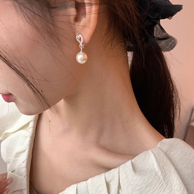 F廠【DQ10590E】S925純銀繩結仿珍珠耳環女ins風韓版扭結小眾設計感耳環耳飾 25.05-1