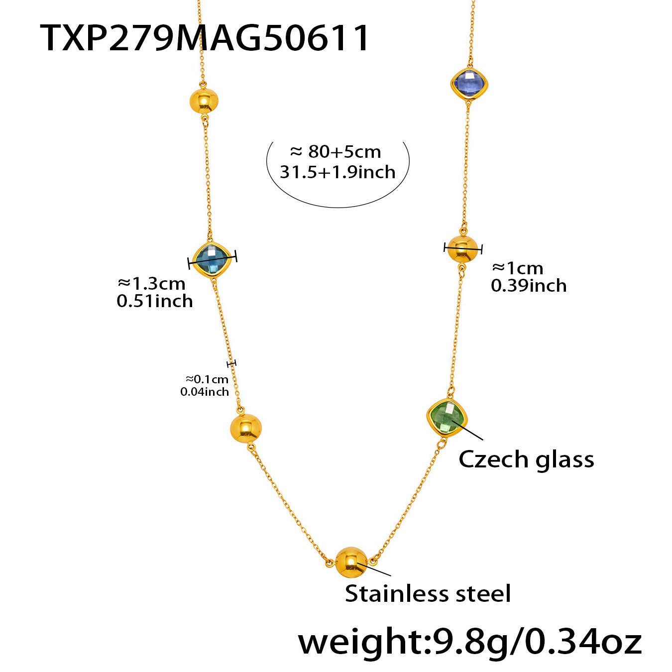 B廠【TXP279】進口切面玻璃石項鍊雙戴項鍊小眾輕奢風不銹鋼18k鍍金 25.06-3