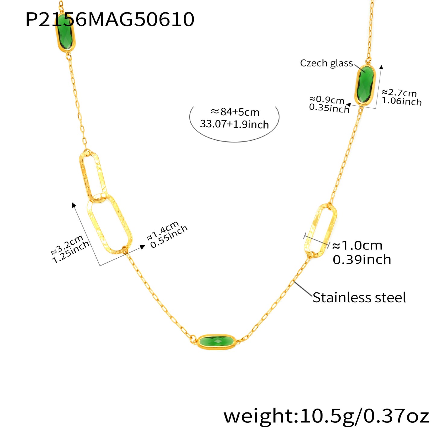 B廠【P2156】歐美時尚雙款式戴切面玻璃石項鍊不鏽鋼材質18k真金飾品 25.06-3