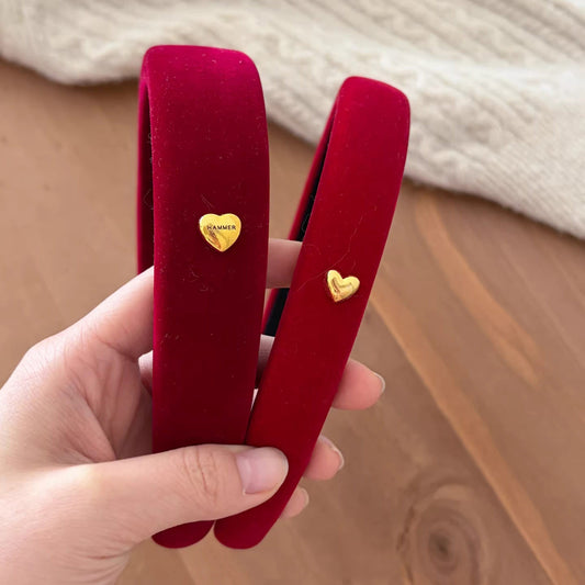 C廠【Y1065】酒紅色絲絨金標愛心髮箍女新年洋氣時尚壓髮頭箍洗臉氣質髮卡頭飾
26.01-1