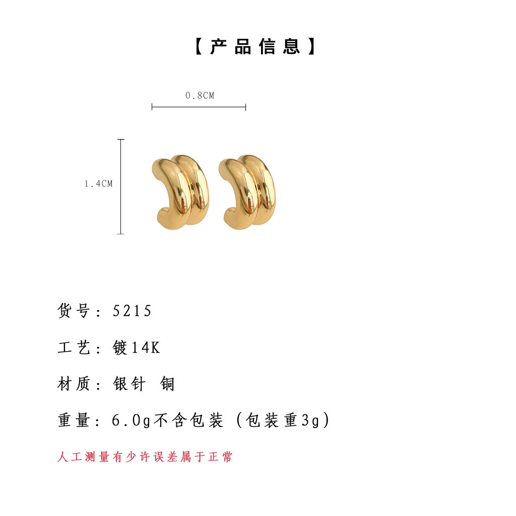 C廠【5216】法式極簡金屬感耳環冷淡風光面金屬感C型歐美小眾高級感百搭耳飾 25.04-4