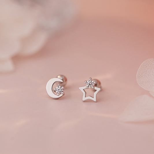 E廠【YC5962E】S999足銀不奢星月螺絲耳環小眾韓風韓式精緻精緻耳飾 25.06-2