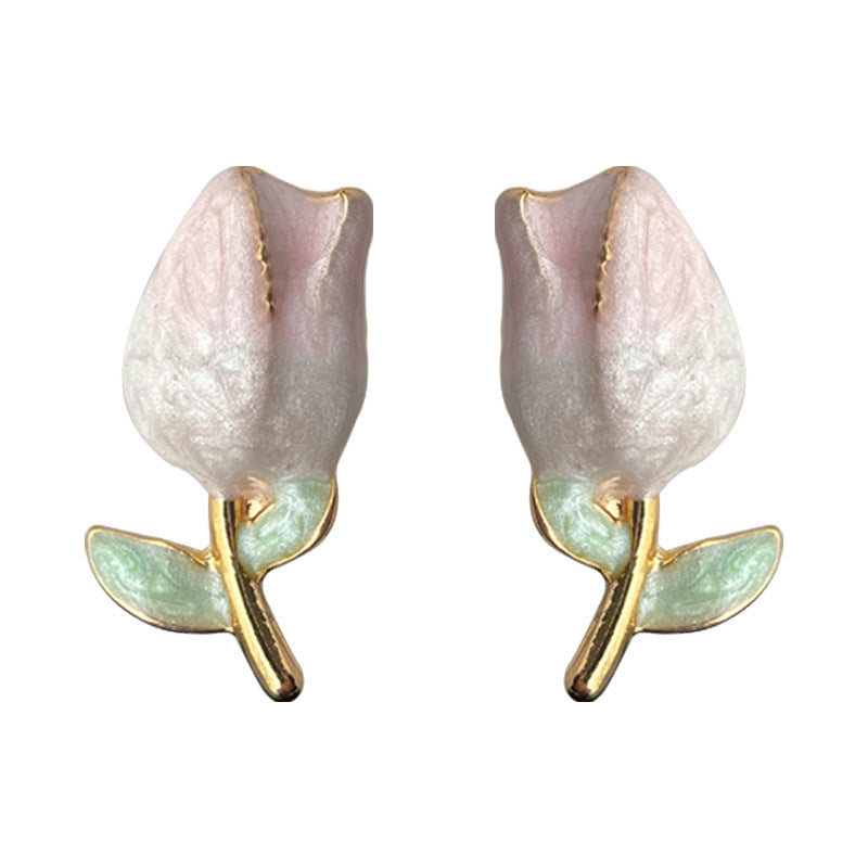 C廠【4420】森系小清新甜美漸變色鬱金香鍍14K銀針耳環 氣質優雅新款耳環耳環 24.06-4