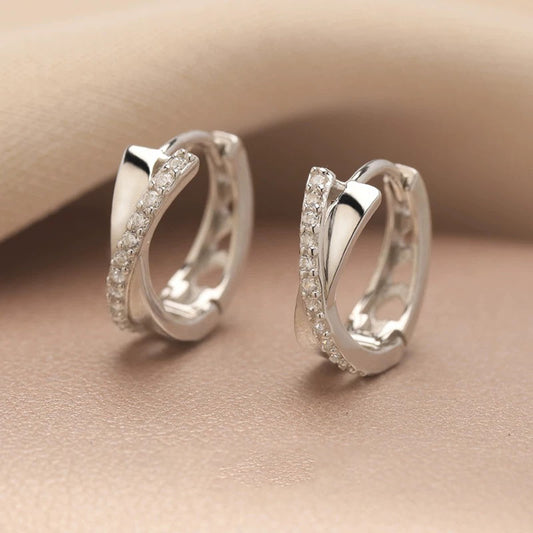 F廠【DQ10414E】S925純銀小眾設計感交叉耳扣女簡約氣質微鑲鋯石百搭耳環耳飾 25.06-4