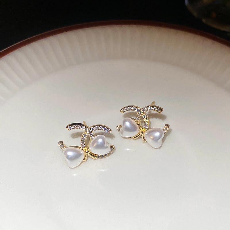 A廠【HE9953】真金電鍍925銀針鋯石蝴蝶結珍珠耳環法式耳環時尚氣質耳飾輕奢高級感 24.12-2