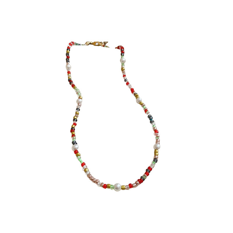 A廠【HN8203】多巴胺串珠彩色珍珠項鍊女時尚百搭鎖骨鏈小眾高級感頸鍊項鍊 25.02-3