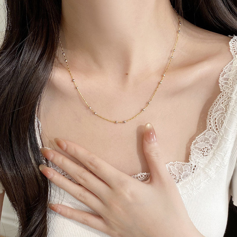 F廠【DQ0067N】S925純銀隔珠鍊項鍊女撞色裸鏈疊搭簡約百搭鎖骨鏈首飾 25.03-4