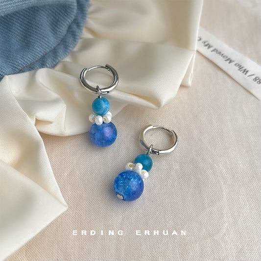 C廠【5861】原創設計師款玻璃琉璃藍色星空手工耳環小眾ins時尚耳環飾品 25.05-1