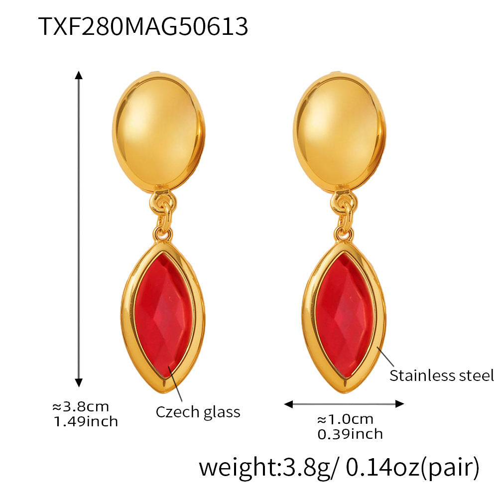 B廠【TXF280】歐美飾品不銹鋼捷克玻璃吊墜耳環小眾輕奢風超閃耳飾不掉色 25.06-3