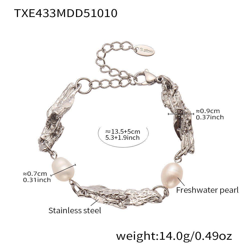 B廠【TXP433】中古氣質淡水珍珠異形重工配件手鍊項鍊套組不鏽鋼18k鍍金
25.10-3