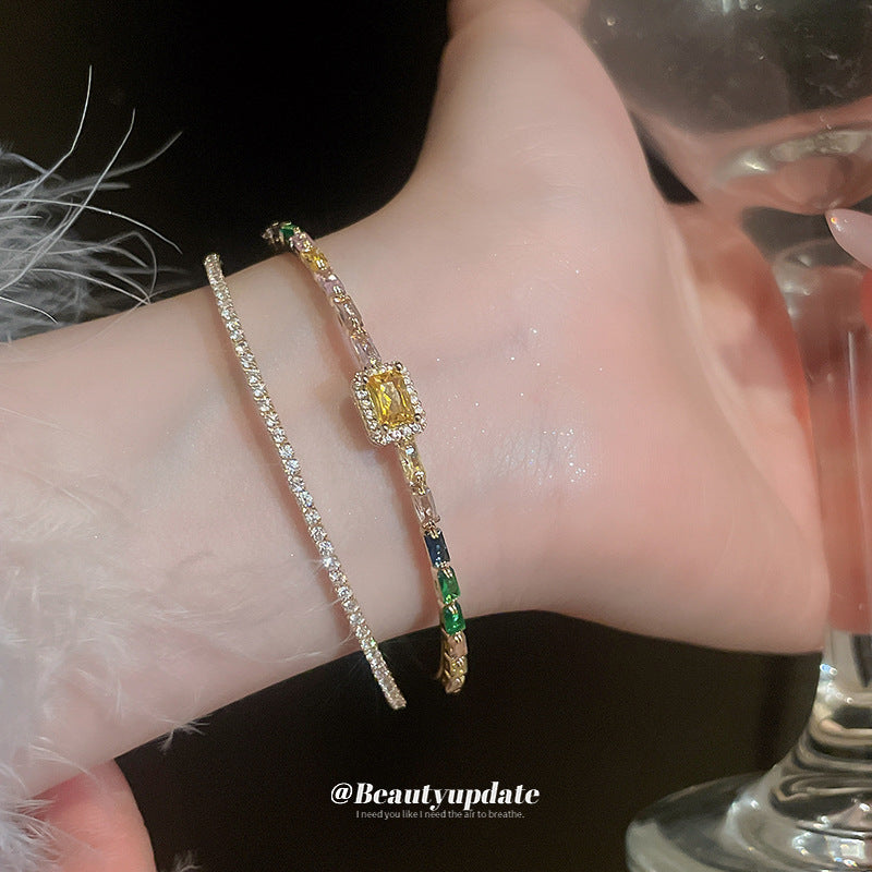 A廠【HB3488】鋯石雙層方形開口手鐲小眾個性設計手環時尚精緻輕奢手飾高級感女 25.02-2