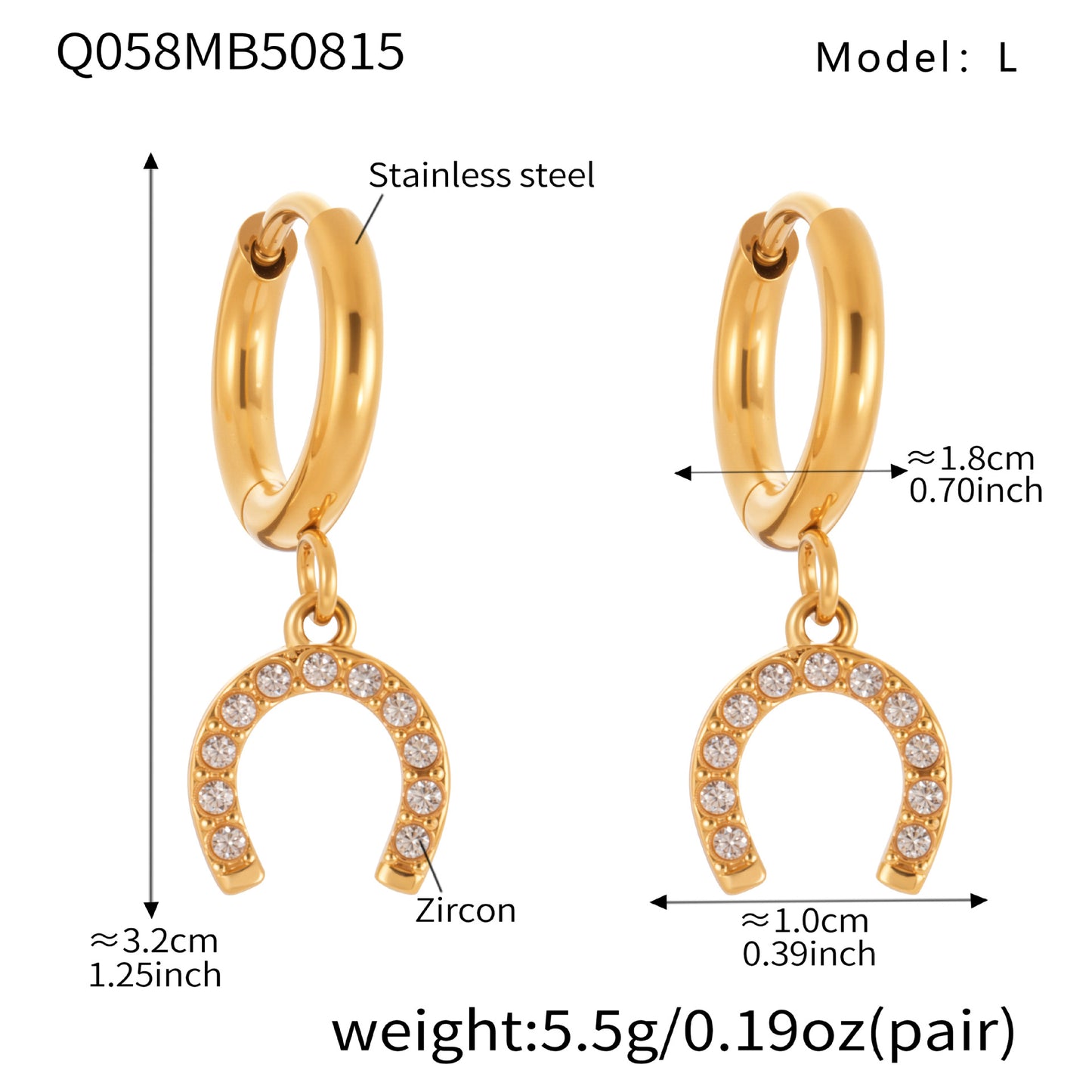 B廠【Q057】新品鑲鑽小馬蹄扣圓圈耳扣耳圈新潮氣質小巧通勤不銹鋼耳飾 25.08-5