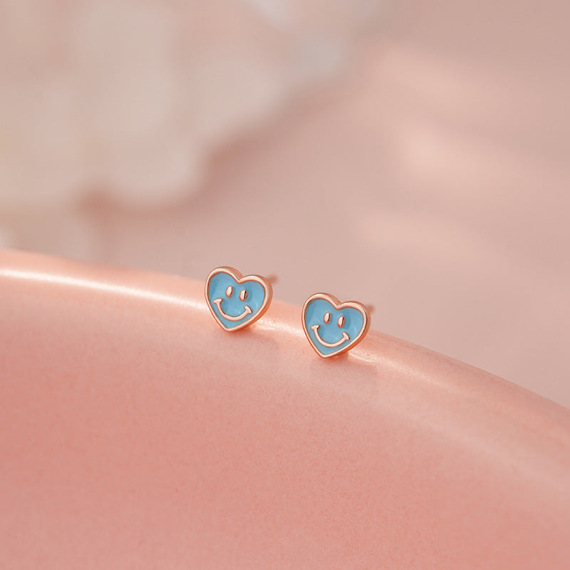 E廠【YC9611E】S999足銀愛心笑臉耳環清新甜美文藝風少女日常養耳洞耳飾 25.05-4