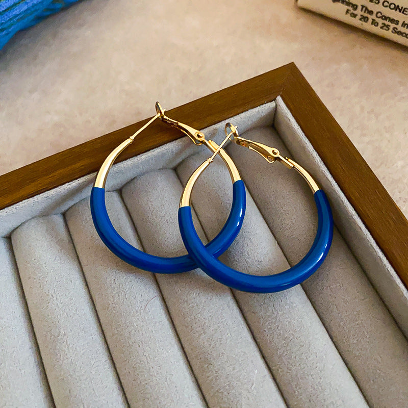 A廠【HE23189】925銀針克萊因藍簡約圓形耳圈女復古氣質耳環時尚個性耳環輕奢高級感 24.11-1