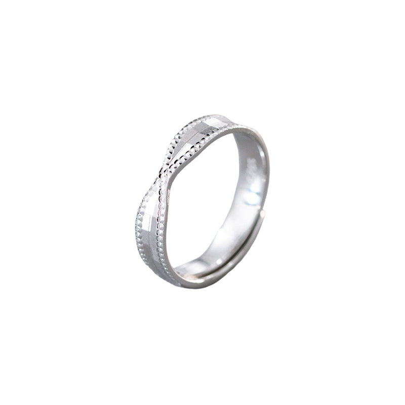 F廠【DQ8168R】ins設計感幾何方形亮片扭結戒指女S925純銀韓版氣質開口指環 25.07-1