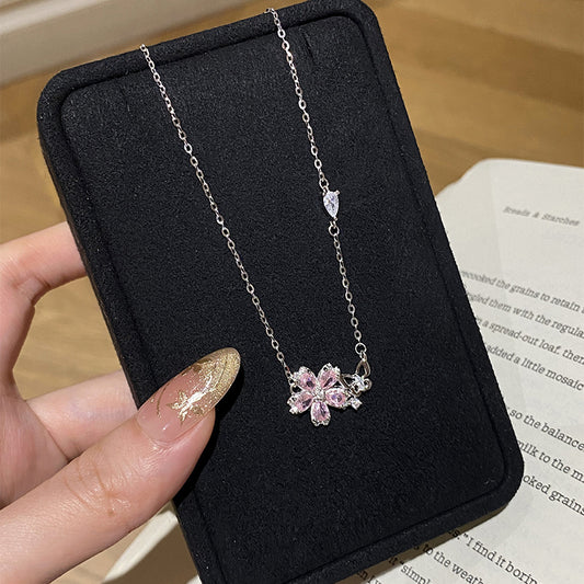 F廠【DQ1843N】甜美小清新桃花粉鋯項鍊女S925純銀高級感蝴蝶花朵鎖骨鏈
 25.09-4