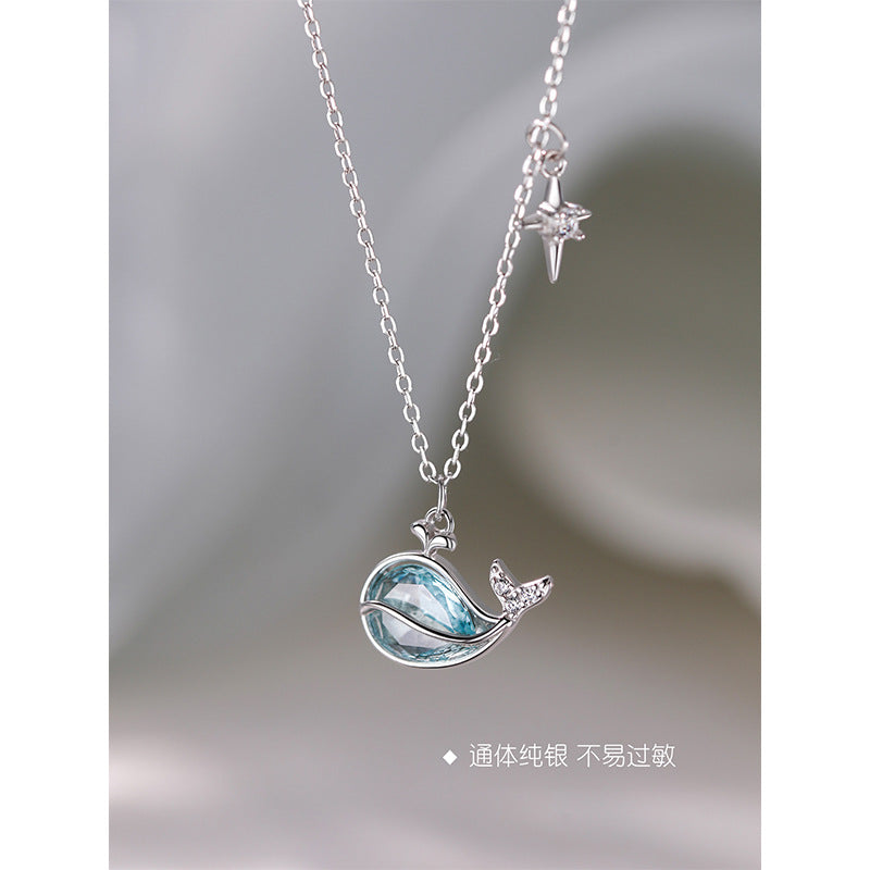 F廠【DQ1011N】S925純銀鯨魚項鍊女小眾高級感藍鋯石鎖骨鏈輕奢爆款首飾 25.08-2