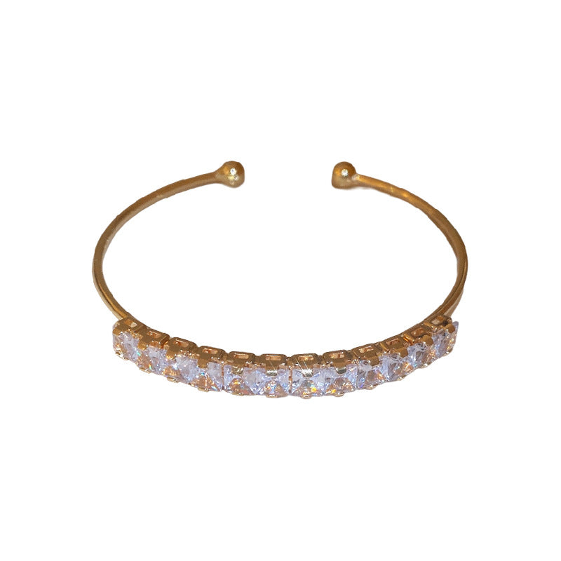 A廠【HB3244】跨境方形鋯石開口手鐲氣質時尚百搭手鐲小眾輕奢高級感手飾 24.11-2