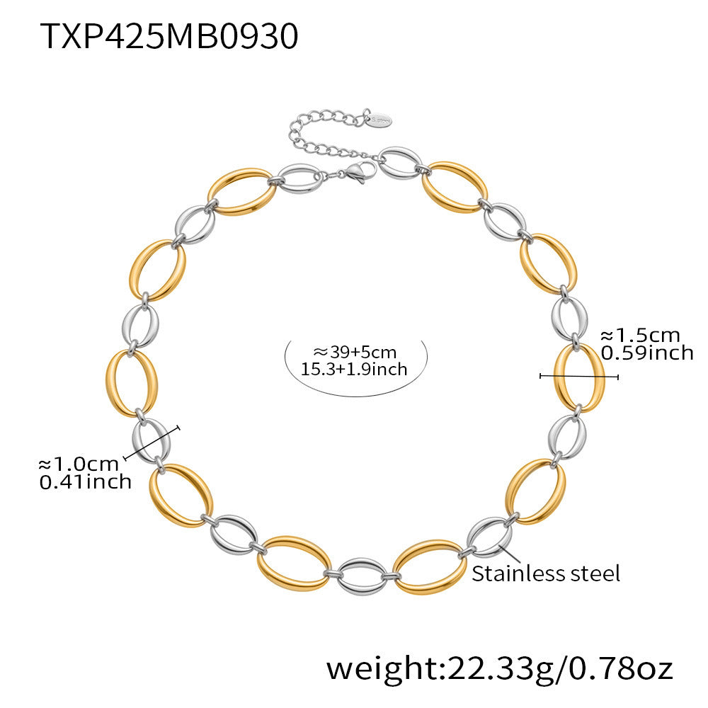 B廠【TXP425】 不銹鋼大小橢圓拼接項鍊手鍊 鍍18k金拼色ins誇張首飾套裝
25.10-2