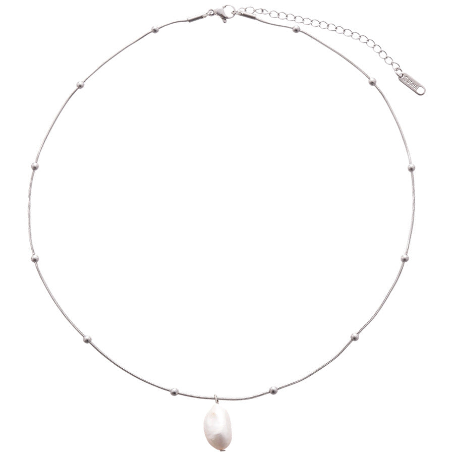 A廠【HN8843】鈦鋼淡水珍珠吊墜項鍊時尚簡約小眾鎖骨鏈個性百搭高級感項鍊 25.05-5